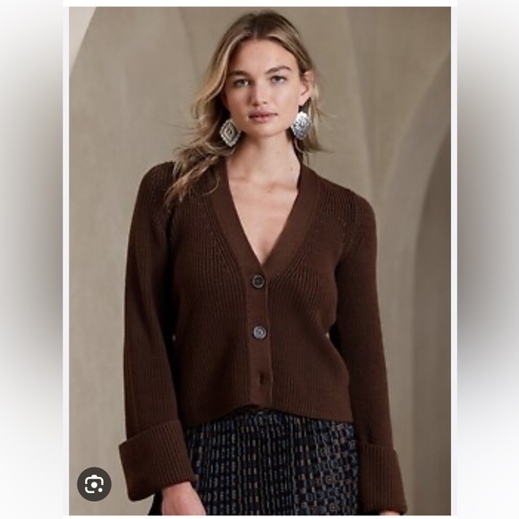 NWT BANANA REPUBLIC Cotton Blend Chunky Cardigan in Black, Size Medium - Picture 5 of 5